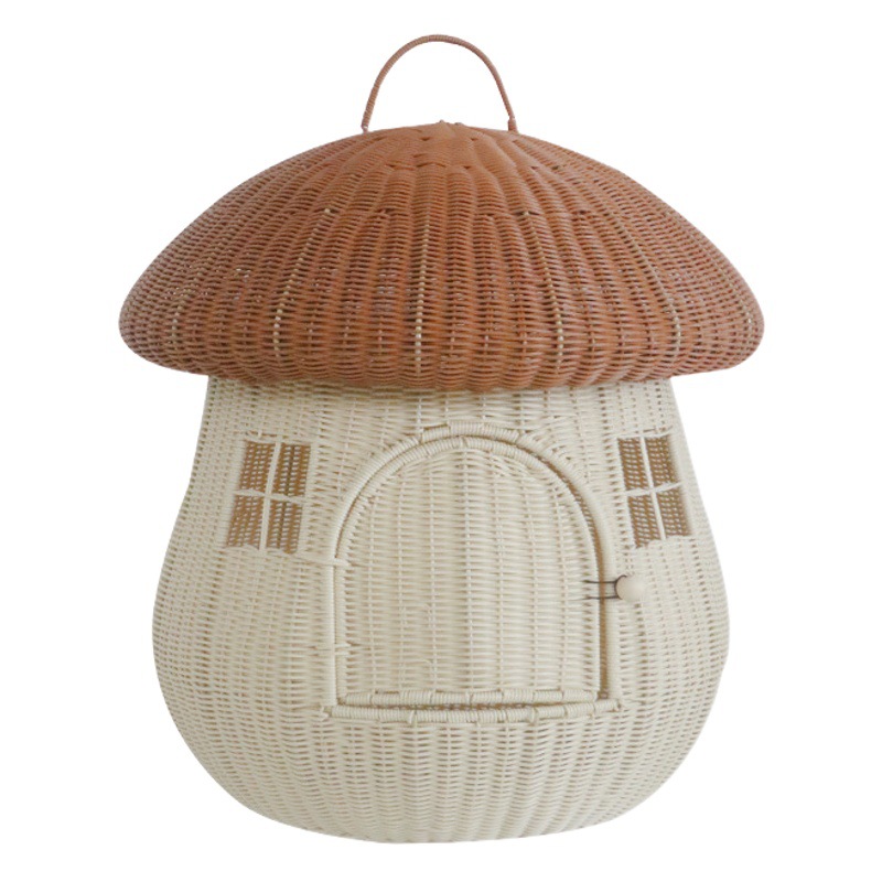 Cama para mascotas tipo cerrada para uso en interiores y exteriores, nido tejido de ratán, linda cama para gatos y perros, casa de ratán con forma de hongo, nido para gatos, cama para gatos