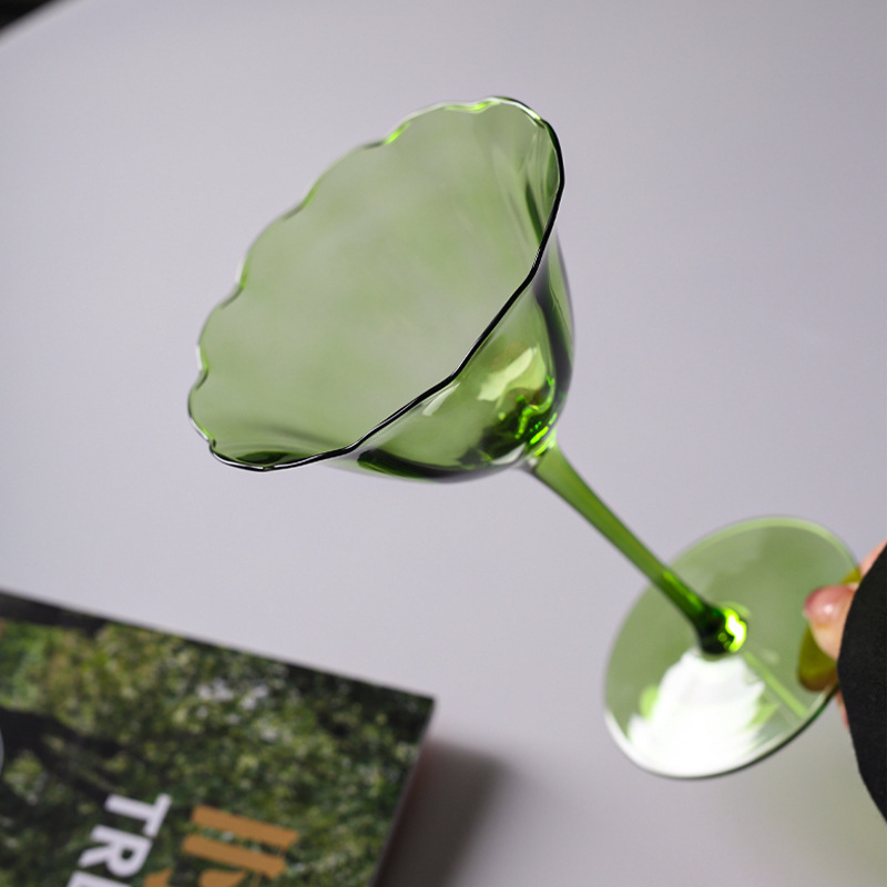 Vintage verde flor taza de vino elegante nicho medio alto taza de champán de cristal taza de vino cóctel