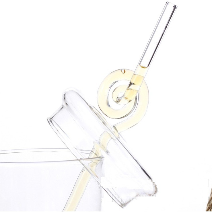 Arte creativo Forma de vidrio curvado de paja transparente de forma especial de alta temperatura resistente bebida de jugo de fruta para mujeres embarazadas y niños