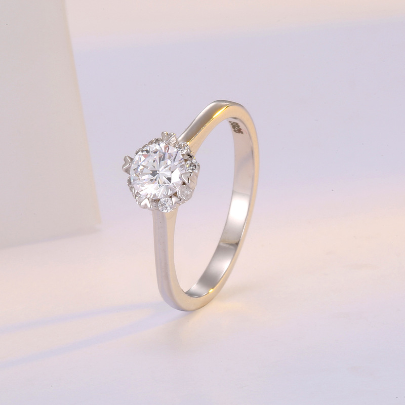 New fashion small first flower 50 points simulation diamond women's ring simple high and low layer inlaid stone heavy craft live goods