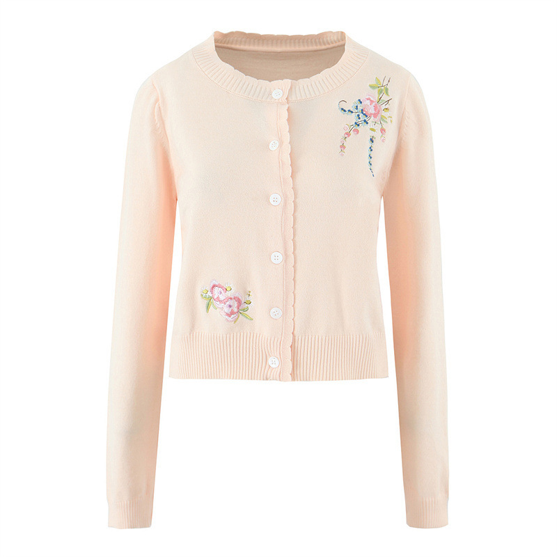 Foreign Trade Wholesale Exquisite and Versatile Cream Embroidered Knitted Cardigan Foreign Trade Wholesale Exquisite and Versatile Cream Embroidered Knitted Cardigan