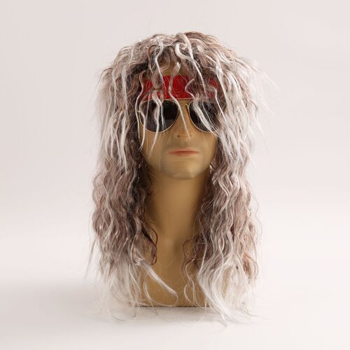 European and American Halloween Wigs for COS Play: Punk Black Men's Wig—Heavy Metal, Disco Party, or Rock 'n' Roll Style with Curly Waves