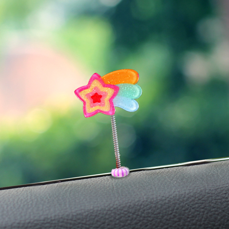 [Transfronterizo] Chica corazón arco iris decoración de coche coche sacudiendo la cabeza amor lindo primavera oscilante decoración de coche