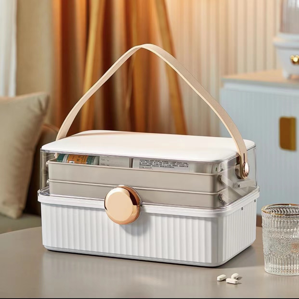 Factory direct sales medical storage box household large-capacity medical storage box portable multi-layer PU portable storage box