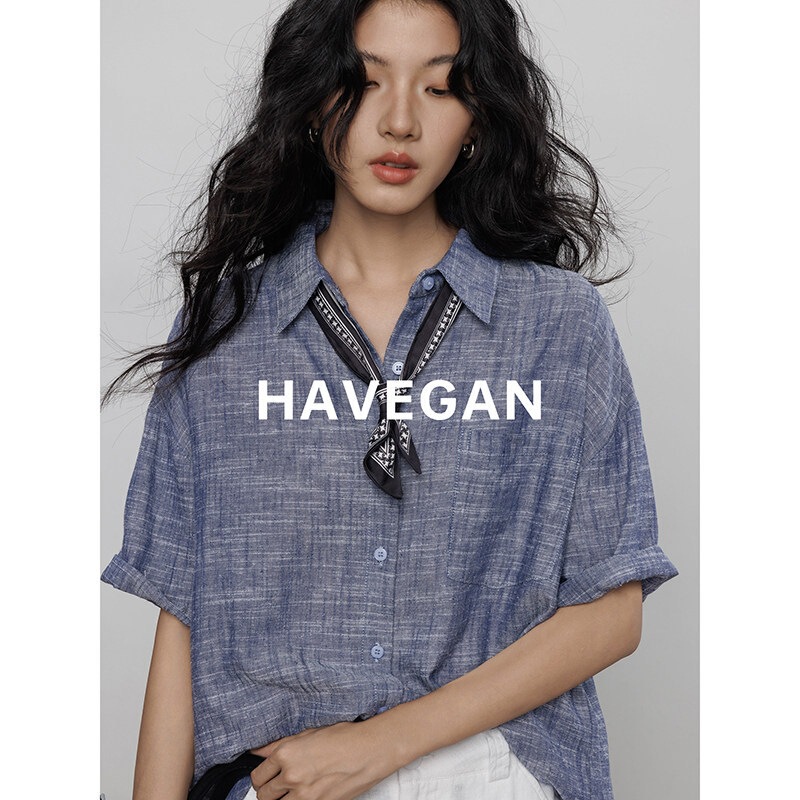 Havegan/Design-Inspired Short-Sleeved Shirt for Women 2026 New Summer Resort Style Workwear Linen Top