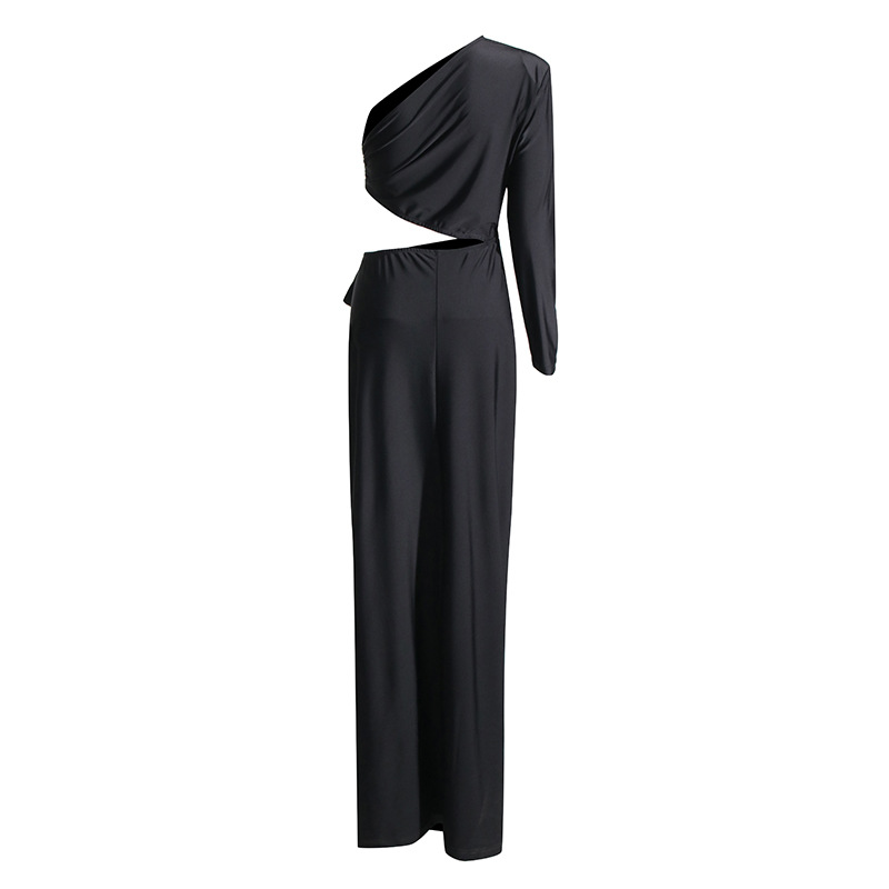 Women's Slit Dress Party Dress Elegant Sexy Oblique Collar Long Sleeve Solid Color Maxi Long Dress Holiday Banquet Evening Party display picture 3