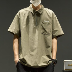 Poloシャツ2024男性アメリカ刺繍アルファベット潮牌襟半袖男性夏薄手速乾半袖tシャツ