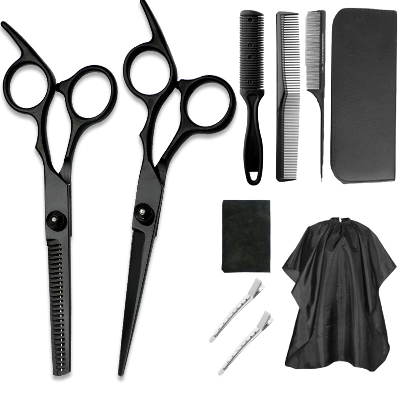 Juego de tijeras de peluquería de acero inoxidable de 11 piezas para cortar y entresacar el cabello
