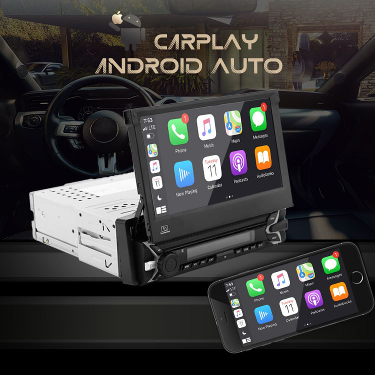 Car Mp5 Player Supports Carplay Bluetooth Reversing Single Spindle7-inch Electric Retractable Screen