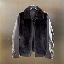 整貂水貂皮大衣真皮皮衣男短款山羊皮夹克鹅绒羽绒服皮毛一体外套
