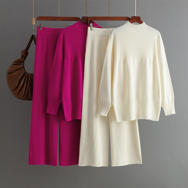 GraceChic GraceChic GraceChic Cross-Border Lazy Style Round Neck Split Set For Women, New Autumn And Winter Korean Version Loose Soft Knitted Sweater_voghion.com