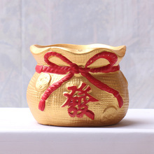 喜庆中国红金色盆发财树蝴蝶兰绿植家用客厅花盆大中小发财钱袋盆