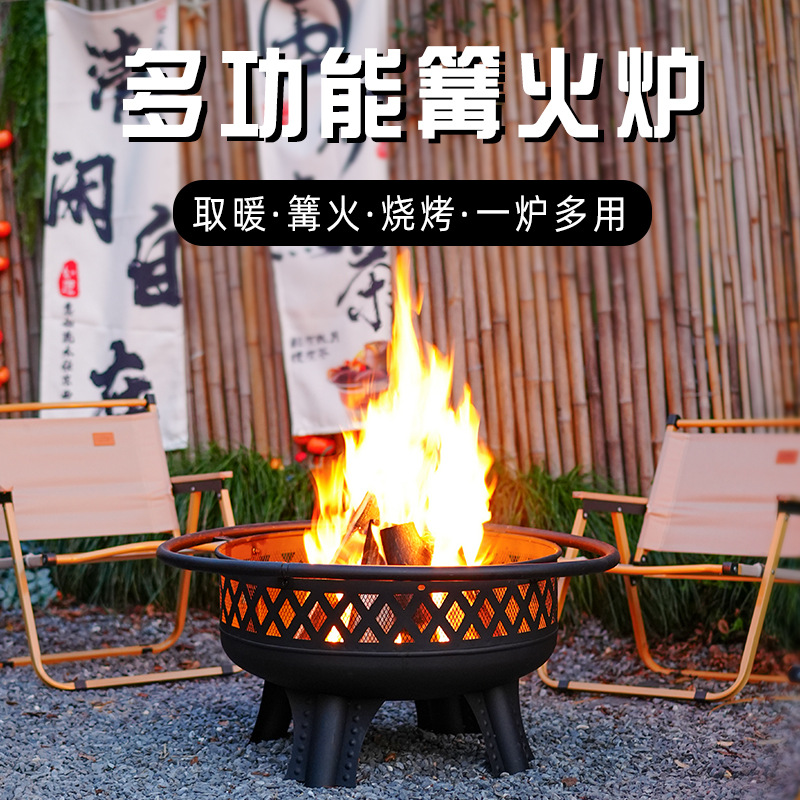 Artesanos al aire libre rejilla de campamento redonda hogar rejilla de parrilla de parrilla horno de cocina de té patio horno de leña picnic