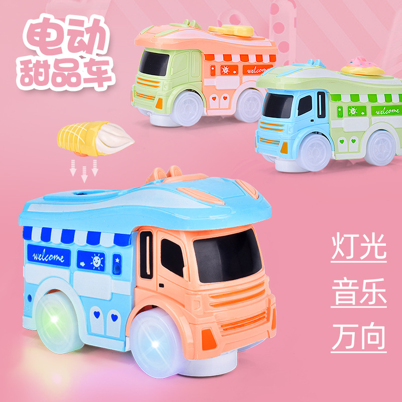 Nuevo autobús de dibujos animados eléctrico universal caminar música niños y niñas postre autobús juguete puesto al por mayor