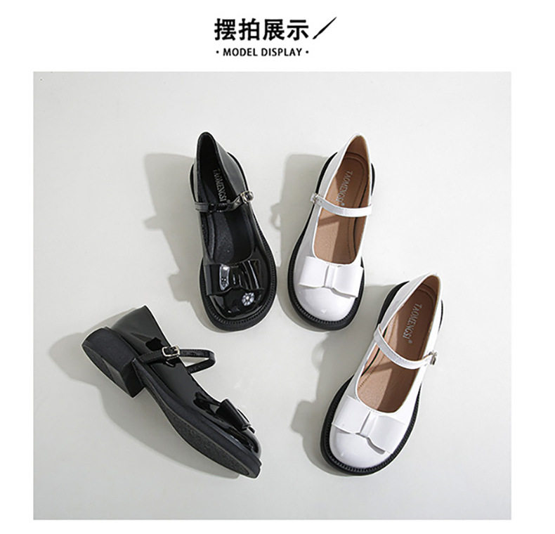 Giày Mary Jane nữ mũi tròn gót vuông thấp có nơ, phong cách Hàn Quốc, size lớn — Màu trắng, Màu đen chi tiết 23