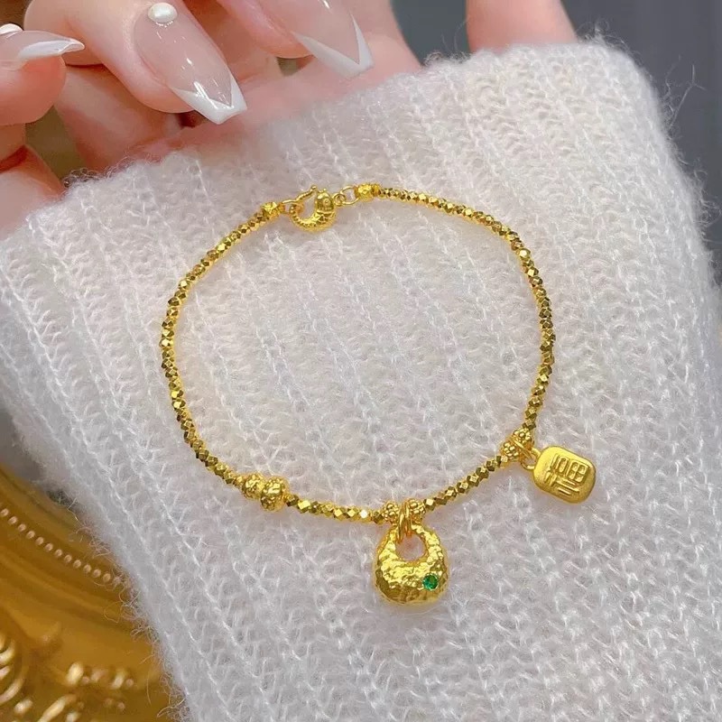 Bracelet en perles or 999 or de sable boule disco cadeau femme_voghion.com