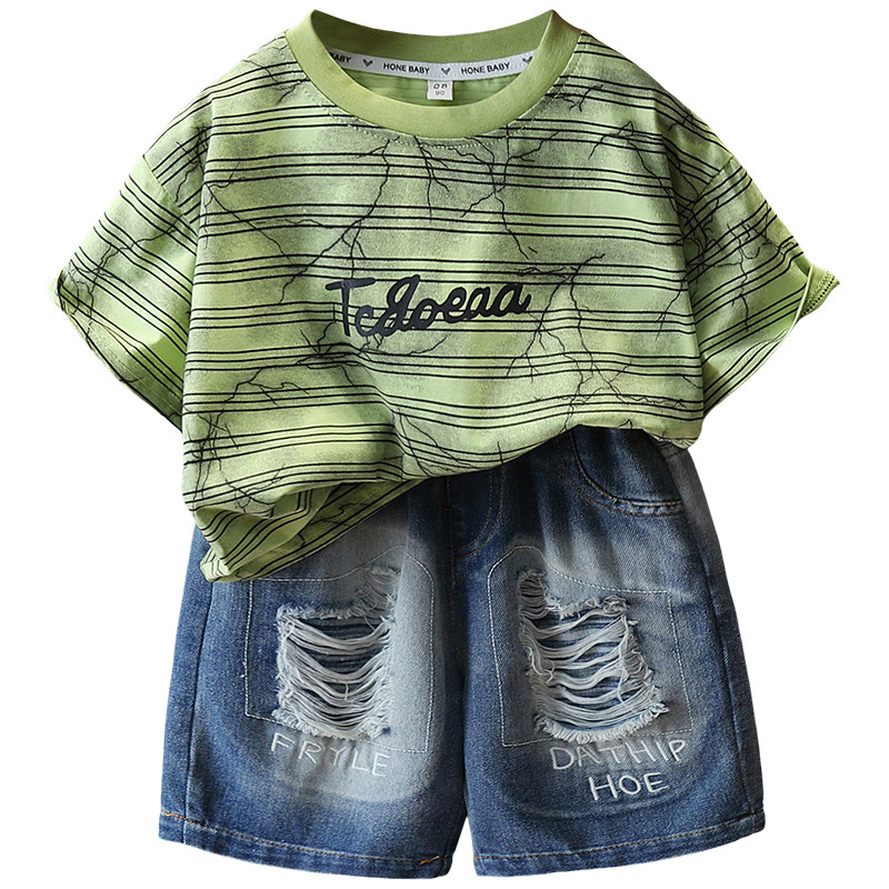 7284 Traje de verano para niños 2025 nuevo estilo estilo occidental ropa de verano de dos piezas de moda ropa de manga corta de verano