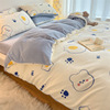 winter thickening Two-sided Coral Flannel Bed cover fresh printing sheet Bed cover milk Four piece suit