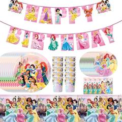 ピンク七姫誕生日パーティー装飾食器テーマテーブルクロス紙コップ風船三角旗