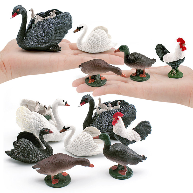 Simulación transfronteriza aves de corral animal modelo de pollo pato verde pato gris cisne blanco y negro gallo mesa juguete de decoración estática