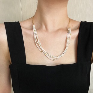 French Romantic Design High-gloss Round Artificial Pearl Multi-layer Lazy Clavicle Chain Necklace Autumn and Winter New