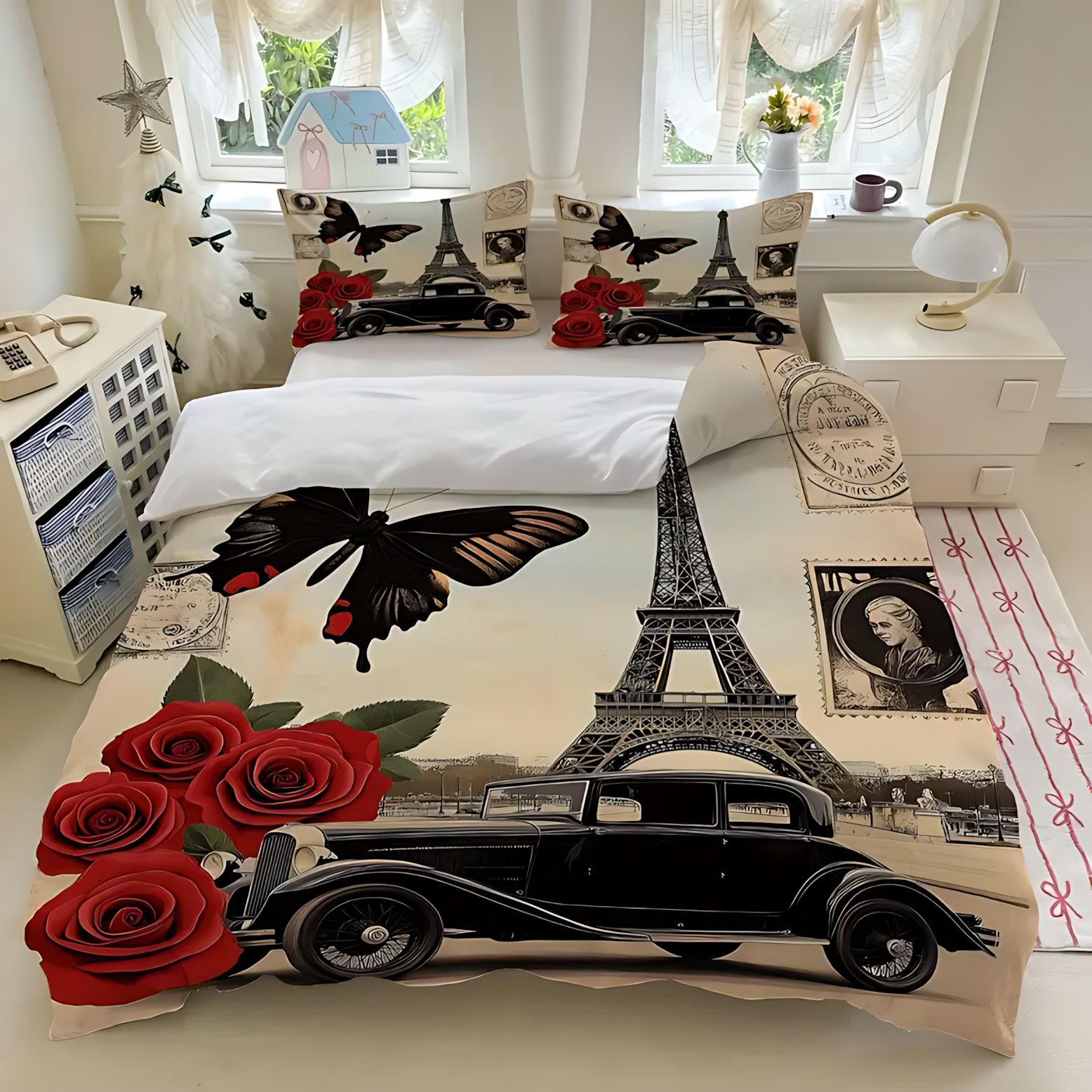 TUME / JIT Transfronterizo Torre Eiffel Soft Transpirable HD Digital Printed Edredon Kit