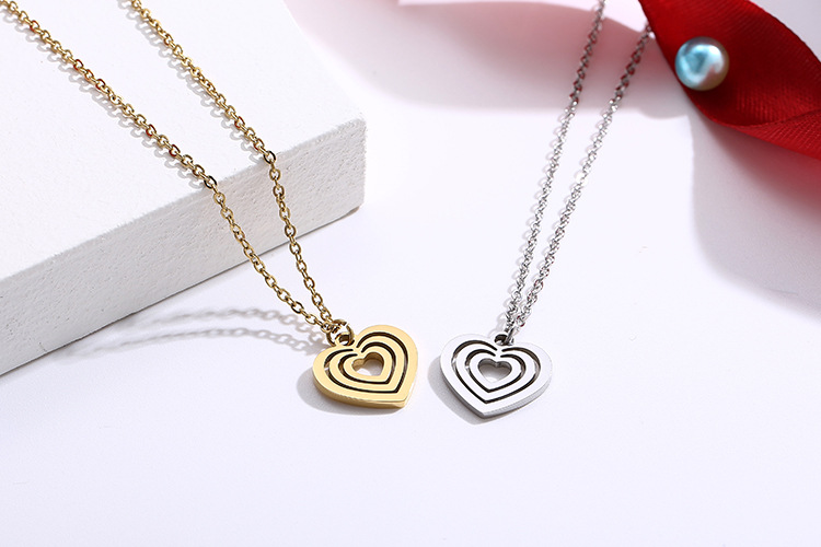 Fashion personality titanium steel hollow multilayer heartshaped necklace earrings clavicle chain setpicture4