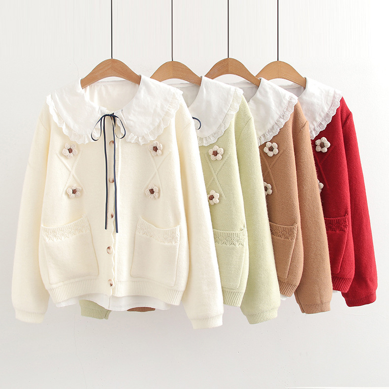 Sweet Mori-Style Handmade Three-Dimensional Embroidered Knit Sweater Autumn and Winter Japanese Pullover Long-Sleeve Shirt + Sweater Set Sweet Mori-Style Handmade Three-Dimensional Embroidered Knit Sweater Autumn and Winter Japanese Pullover Long-Sleeve Shirt + Sweater Set