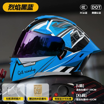 Women's Cycling Safety Helmet, Motosiklet kaskı (dəbilqə) - color-mirror-model-911-face-lift-helmet-flame-black-and-blue-3cdot-dual-certification-l-size57-59