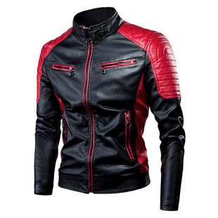 2020 cross-border foreign trade autumn and winter casual motorcycle stitching leather jacket men's fashionable stand collar retro warm leather jacket