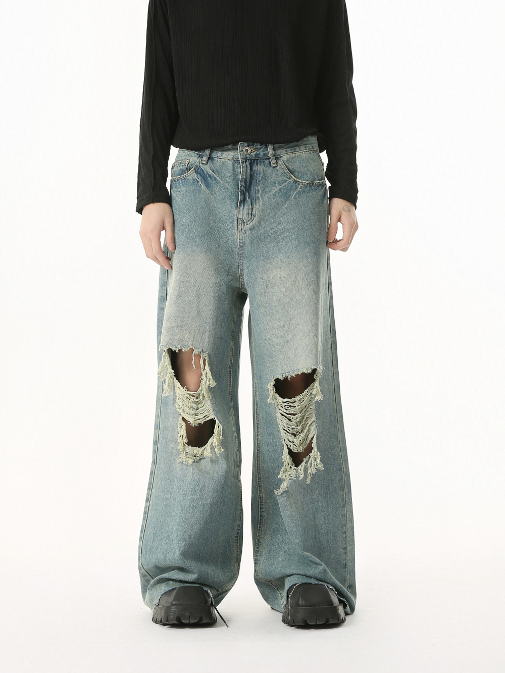 MTLCLOTHES Hombres| Nuevo estilo retro punk americano agujero de borda para hacer viejos jeans recto de moda