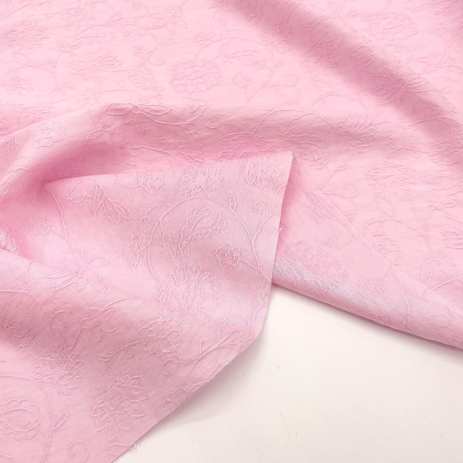 国风柔软 淡粉色暗纹古典花朵提花亚麻亲肤布料 旗袍汉服裙面料
