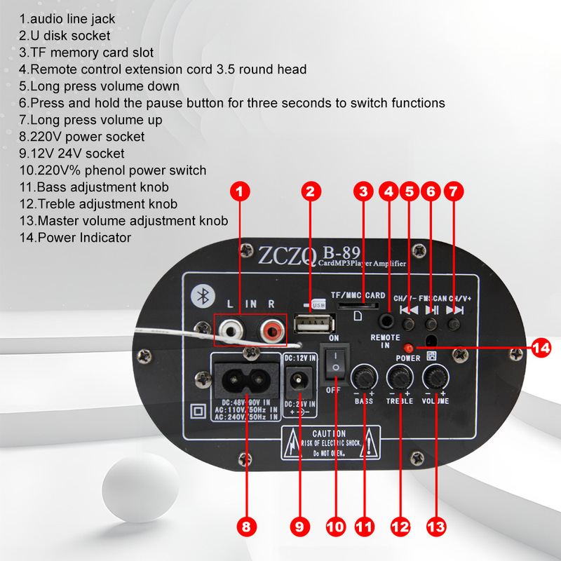 6inch トンネル型車用サブウーファー Bluetooth オーディオリモコンカード USB 12V/24V/220V|undefined
