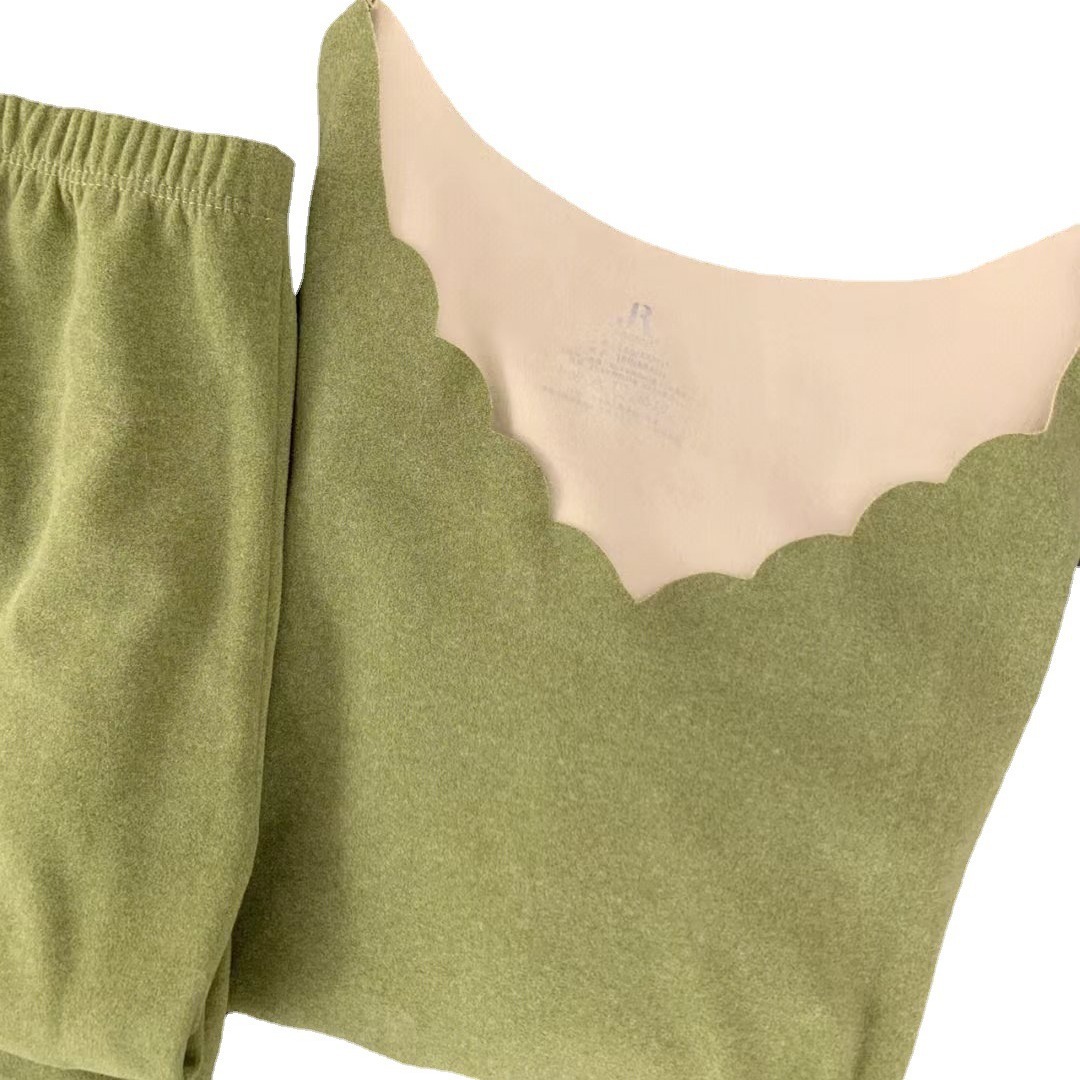 De terciopelo traje de ropa interior térmica sin costuras de las mujeres de seda de doble cara autocalentamiento forrado de lana ropa de Otoño de manga larga pantalones largos traje base