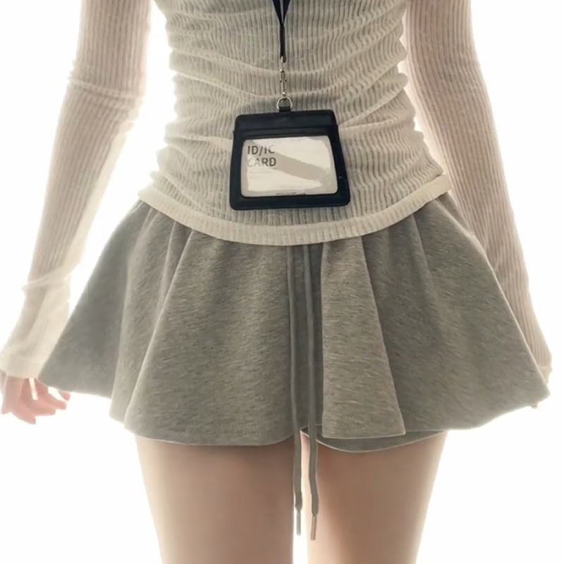 Light Gray Sports Short Skirt Pants for Women, Summer High-Waisted, Slightly Stretchy, Petite Tennis Skirt, A-Line Slimming Pleated Half Skirt