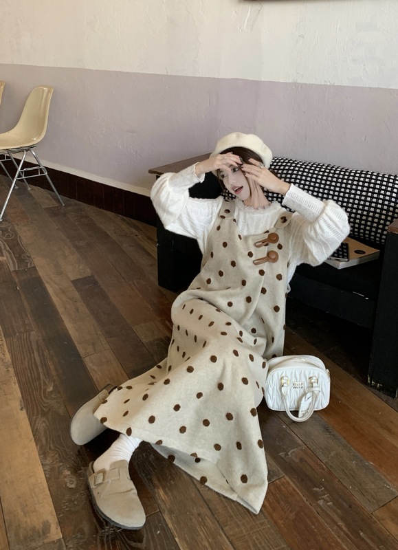 复古减龄波点刺绣毛呢背心连衣裙女装秋季2025新款宽松中长款裙子|undefined