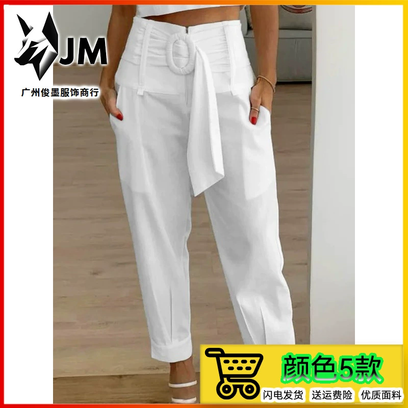 2023 Европейские и американские трансграничные женские повседневные Прямые Суженные книзу брюки Amazon Independent Station с высокой талией