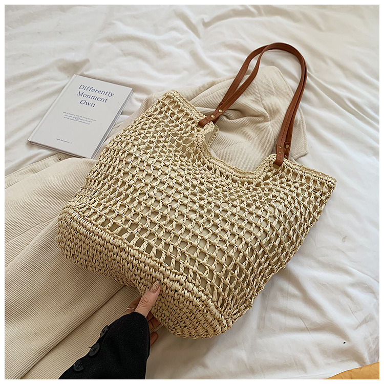 Seaside vacation 2024 new summer grass commuting tote bar large capacity handmade woven bag_voghion.com