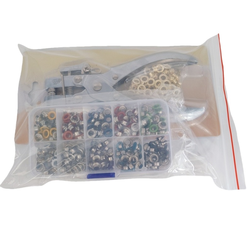 跨境400套装5mm气孔扣安装工具手压钳篷布铜彩色金属鸡眼扣气眼扣|undefined
