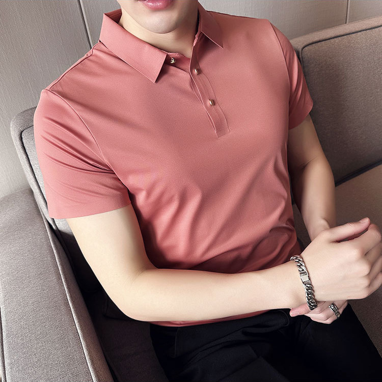 Short-Sleeved Polo Shirt Men's Business Casual Accessible Luxury Men's Wear No-Iron Ice Silk T-Shirt Men's Trendyy T-Shirt Summer Pure Color
