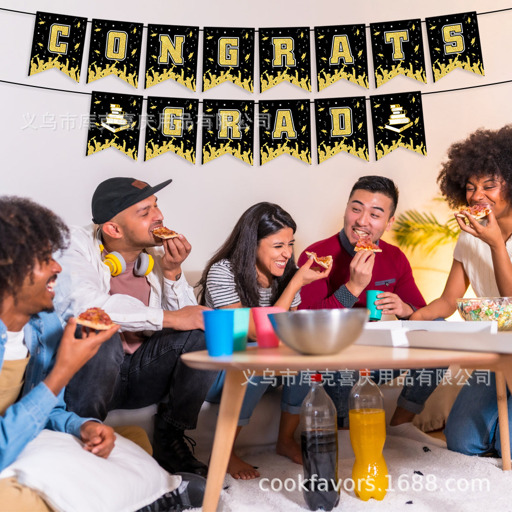 Amazon Spot Temporada de graduación Bandera de oro negro Decoración de fiesta Ceremonia de graduación Decoración de banner de papel