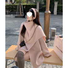 双面围巾斗篷大衣女冬季新款宽松韩版毛呢披肩中长款西装外套