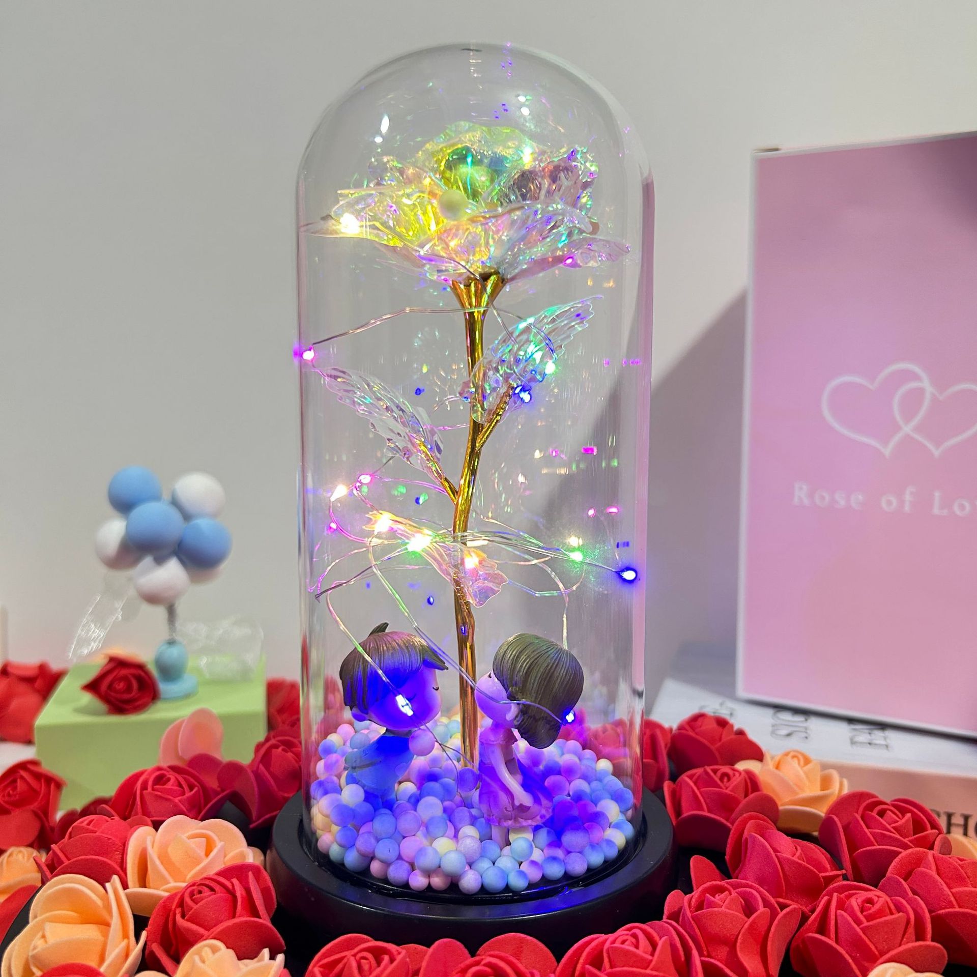 Flor eterna cubierta de vidrio lámina de oro rosa creativo regalo de San Valentín regalo de cumpleaños decoración ventas directas de la fábrica