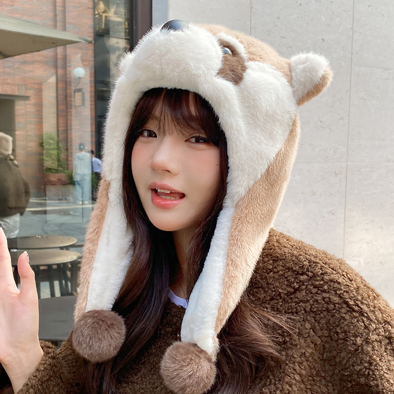 Nueva caricatura lindo pequeño mapache felpa protección para los oídos sombrero Lei Feng para niños otoño e invierno cálido y grueso protección para los oídos de bola de pelo marea