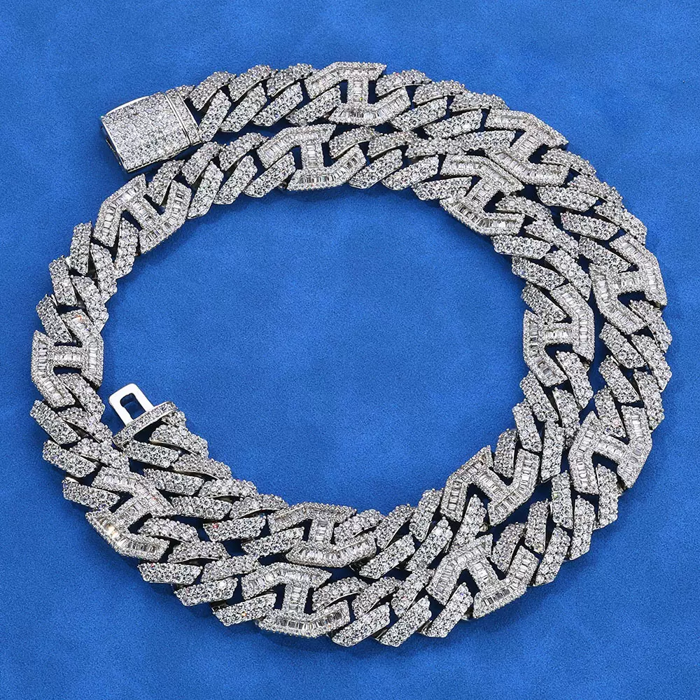 跨境欧美嘻哈15mm猪鼻子古巴链定制饰品个性潮流锆石菱形男士项链