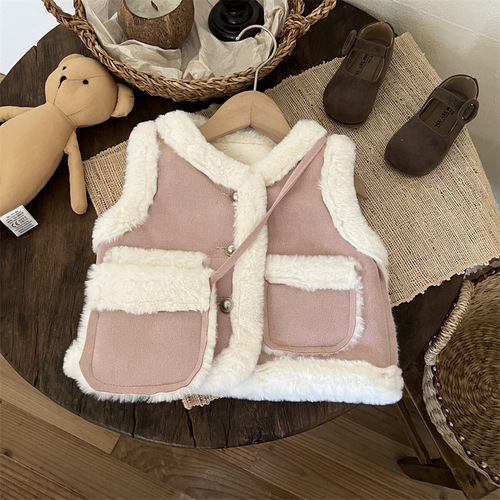 Ningli Girls' Vest Autumn and Winter New Children's Fashion Lamb Velvet Sleeveless Vest Baby Sweet Little Fragrance Jacket