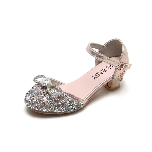 Girls Sandals Rhinestone Little Girls High Heels Summer New Korean Style Baotou Roman Shoes Performance Shoes Princess Shoes