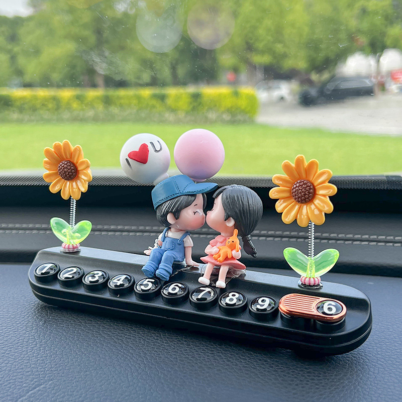 Balloon Couple Doll Temporary Parking Number Plate Cute Creative Car Moving Phone Plate Aromatherapy Car Interior Decoration Ornaments