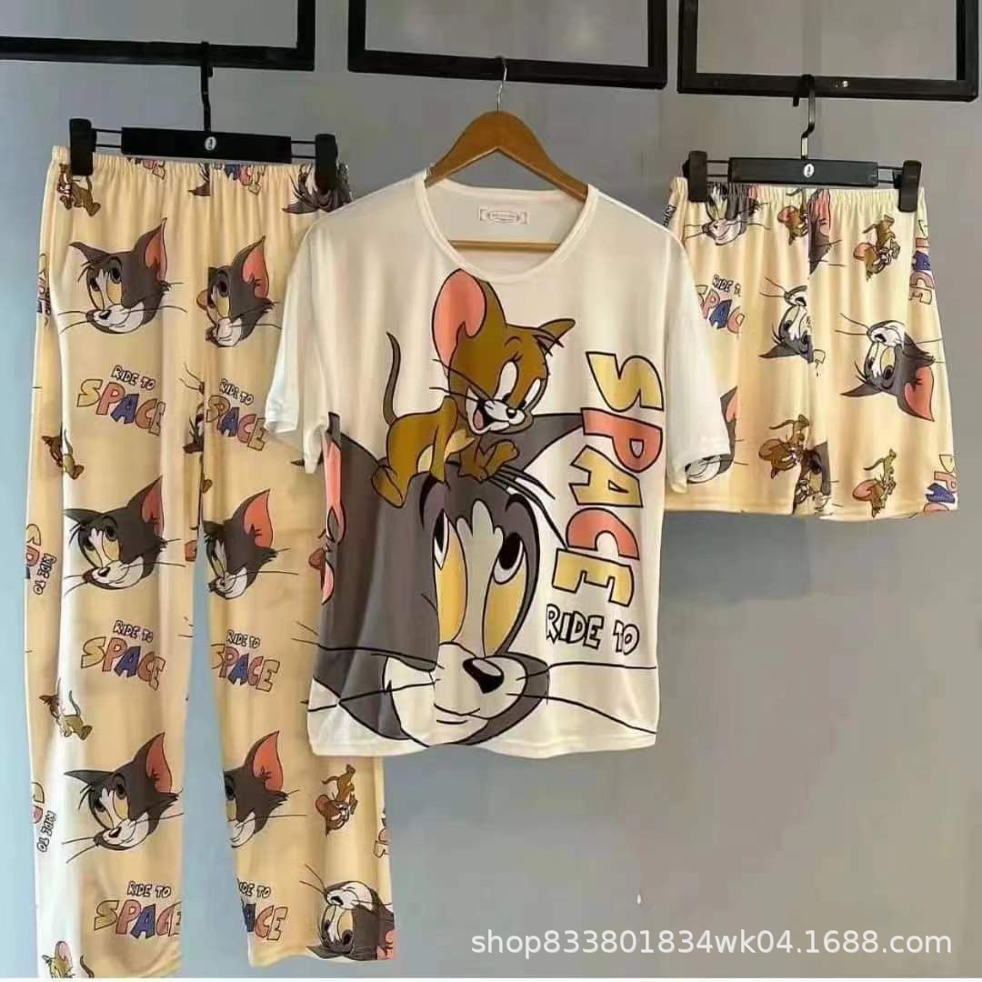 Pijamas transfronterizos de leche de verano pantalones de manga corta tres piezas de dibujos animados lindos ropa de hogar de comercio exterior de labu