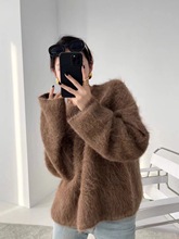 秋冬新款慵懒风长毛貂绒套头毛衣外套女宽松加厚羊驼毛针织上衣
